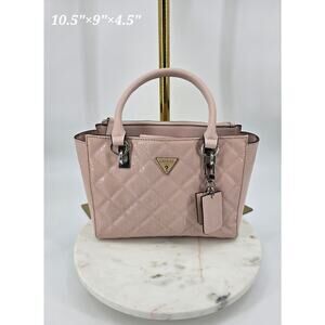GUESS Ariella Society Satchel in Blush | Quilted Patent Faux Leather